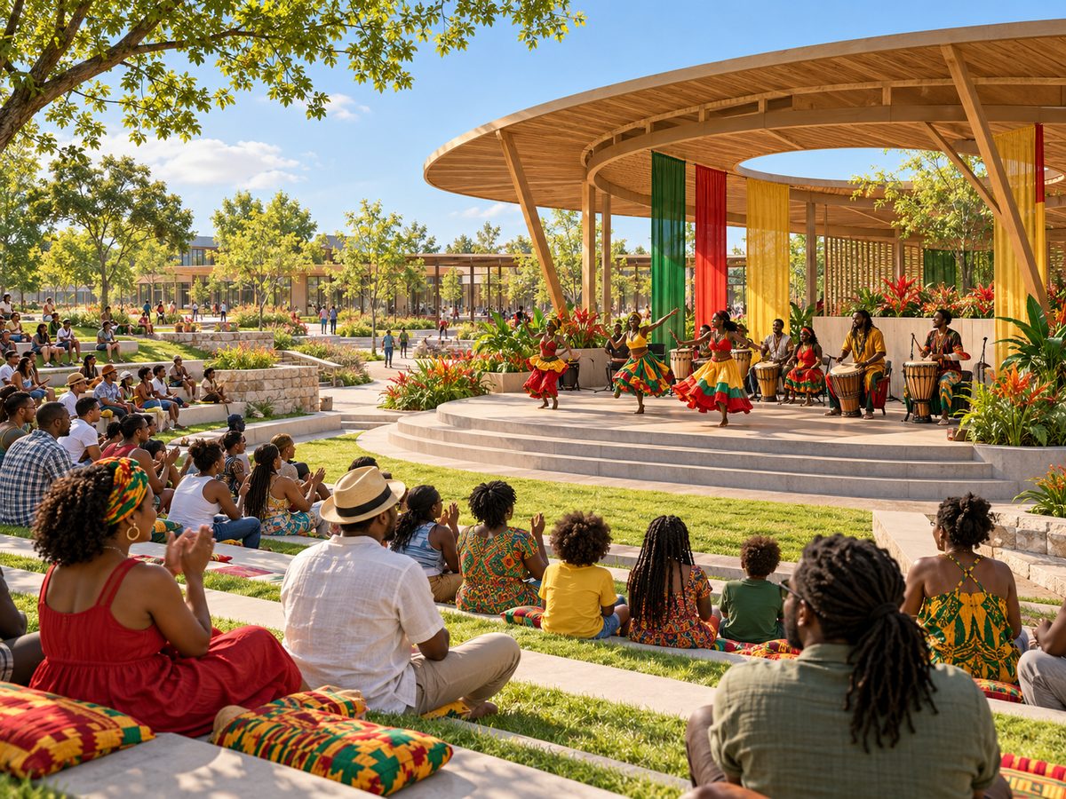 Illustrative concept for Arts & Amphitheatre; not a completed facility
