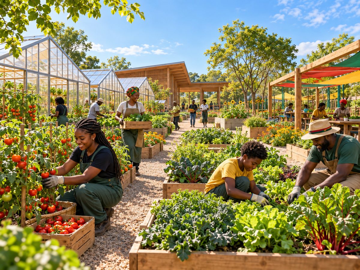 Illustrative concept for Farm & Greenhouses; not a completed facility