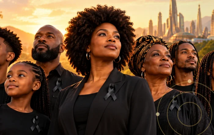AI-generated image of African American and Caribbean Black people of different ages standing together