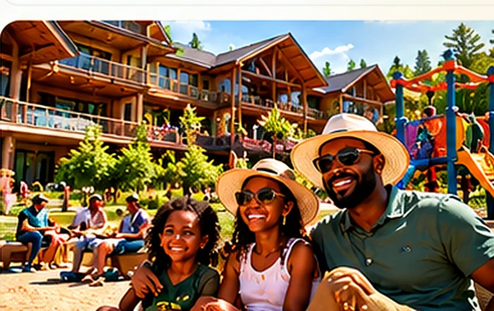 AI concept of Black Caribbean and African American families together at a proposed Wakanda-style resort lodge