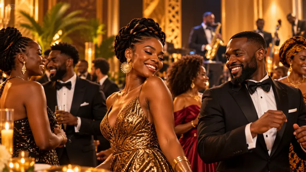 Illustrative image of African American and Caribbean adults celebrating at an elegant Unity Gala