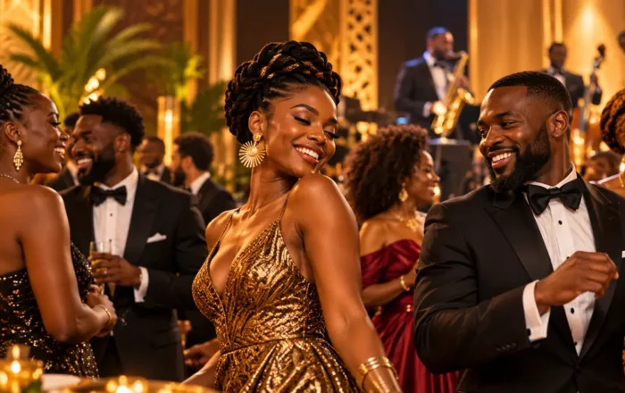 Illustrative image of African American and Caribbean adults celebrating at an elegant Unity Gala